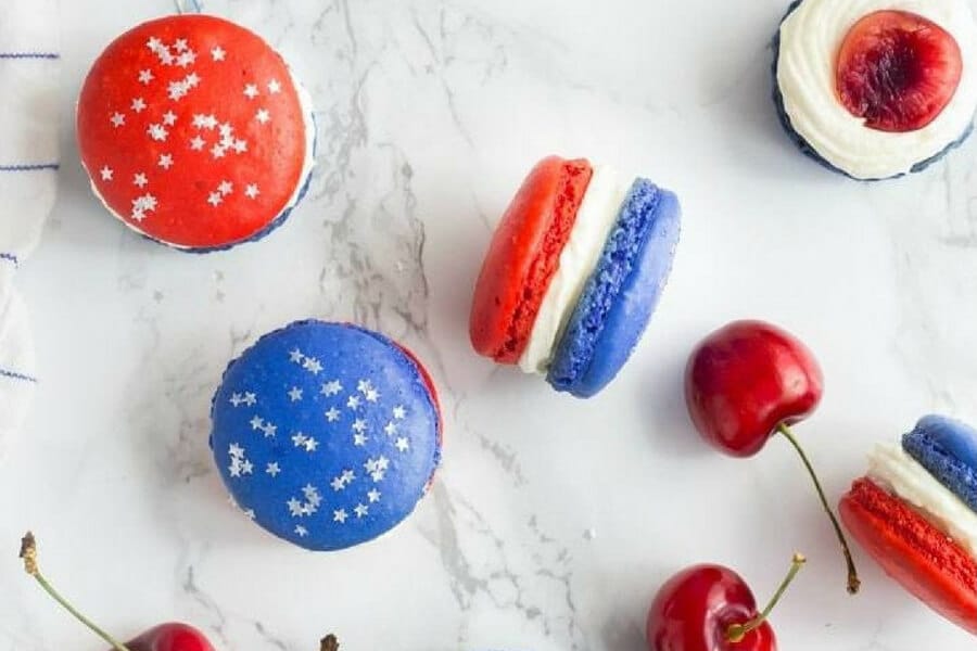 4th of july desserts macaron cheesecake- red white and blue recipes #desserts #4thofjuly #fourthofjuly #patrioticfood #recipes #food #cakes #cupcakes #americanflagdesserts #cookies #icecream #pies #fruitpizza #marshmallows #popcorn #donuts #sweets #treats #snacks