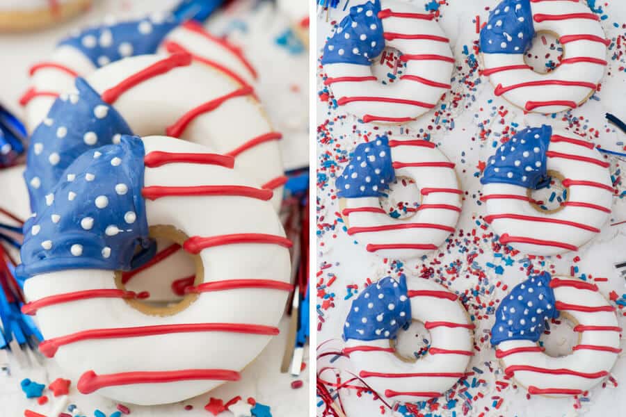 4th of july desserts donuts - red white and blue recipes #desserts #4thofjuly #fourthofjuly #patrioticfood #recipes #food #cakes #cupcakes #americanflagdesserts #cookies #icecream #pies #fruitpizza #marshmallows #popcorn #donuts #sweets #treats #snacks