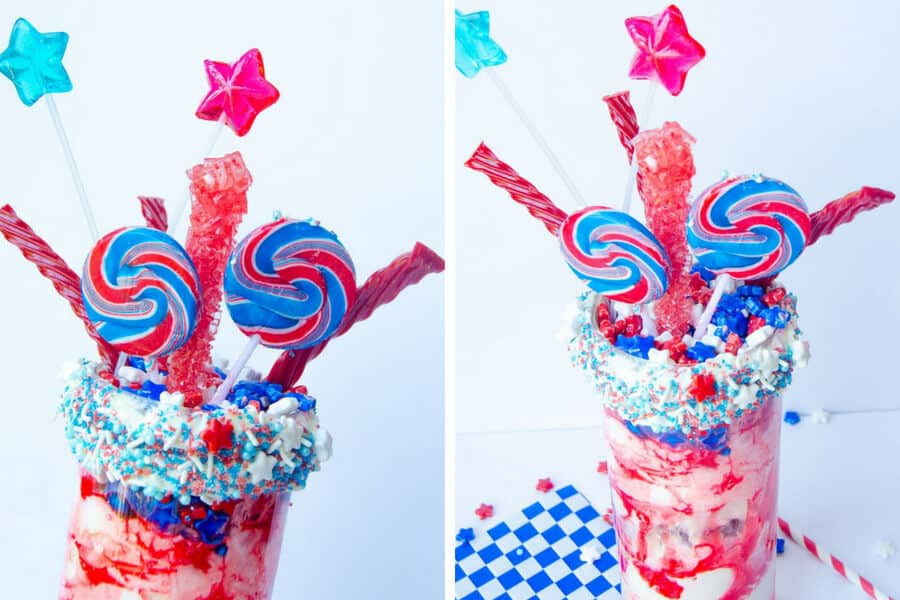 4th of july desserts milk shake - red white and blue recipes #desserts #4thofjuly #fourthofjuly #patrioticfood #recipes #food #cakes #cupcakes #americanflagdesserts #cookies #icecream #pies #fruitpizza #marshmallows #popcorn #donuts #sweets #treats #snacks