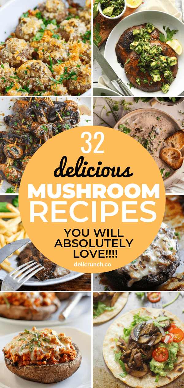 If you want to up your mushroom game this week, here are 32 savory mushroom recipes for you. Whether you want it sauteed, fried, baked, steak, in a soup, stuffed, skewed. I've got you all covered with these healthy and easy recipes which includes portobello, shiitaki, cremini etc. Good for both vegetarians and non vegetarians. Indulge! #mushroomrecipes