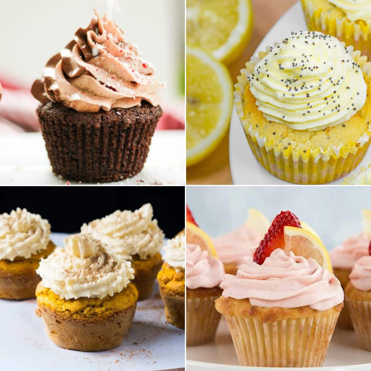 a collage of keto cupcakes