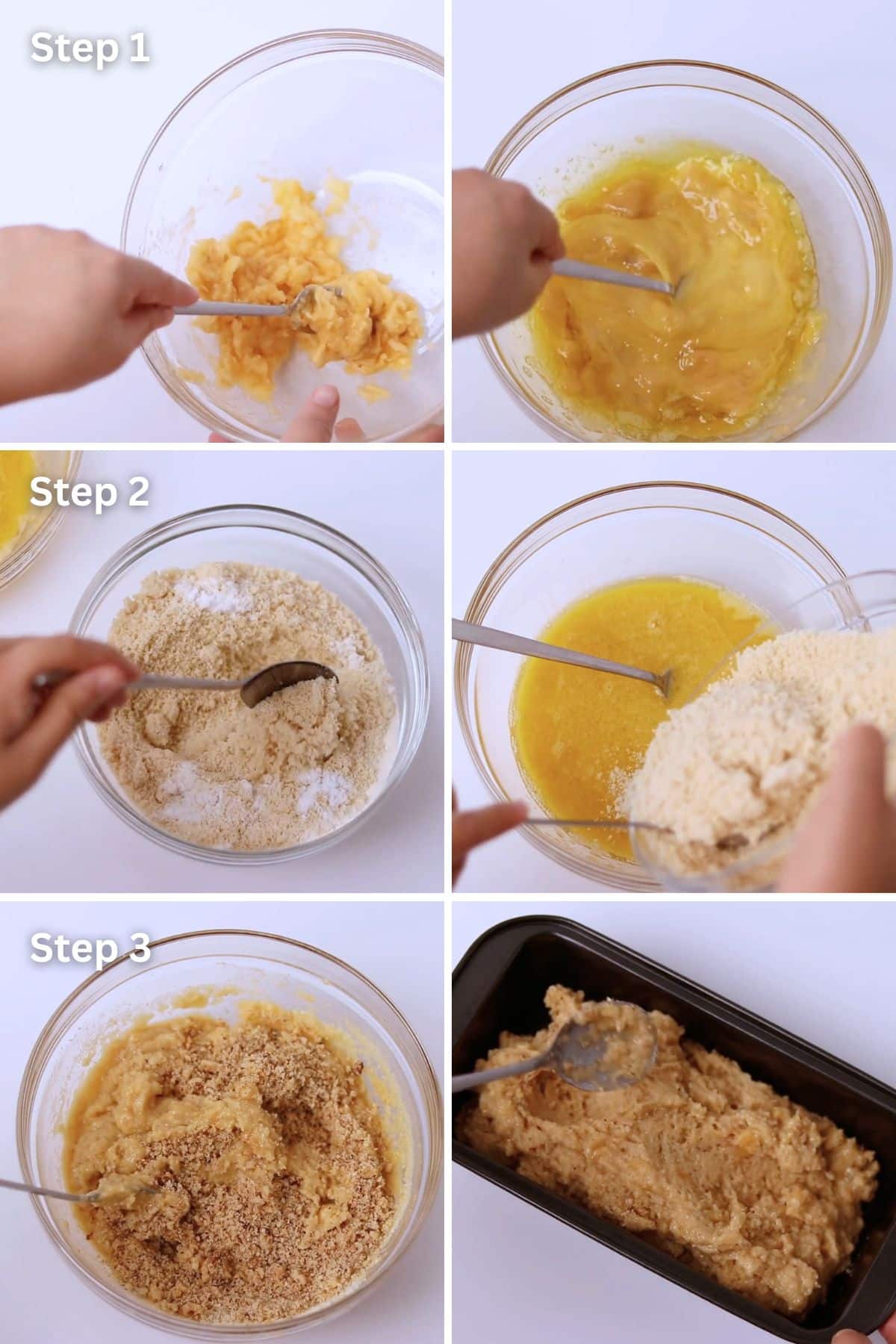 a step by step photo on how to make low carb banana bread