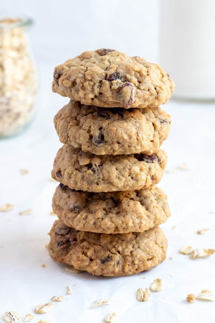 a stack of oatmeal raisin cookies