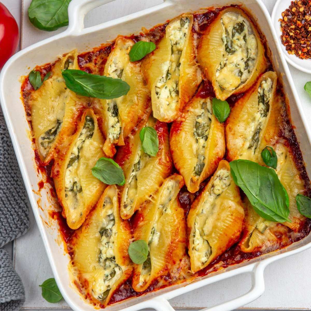 Ricotta Stuffed Shells with Spinach