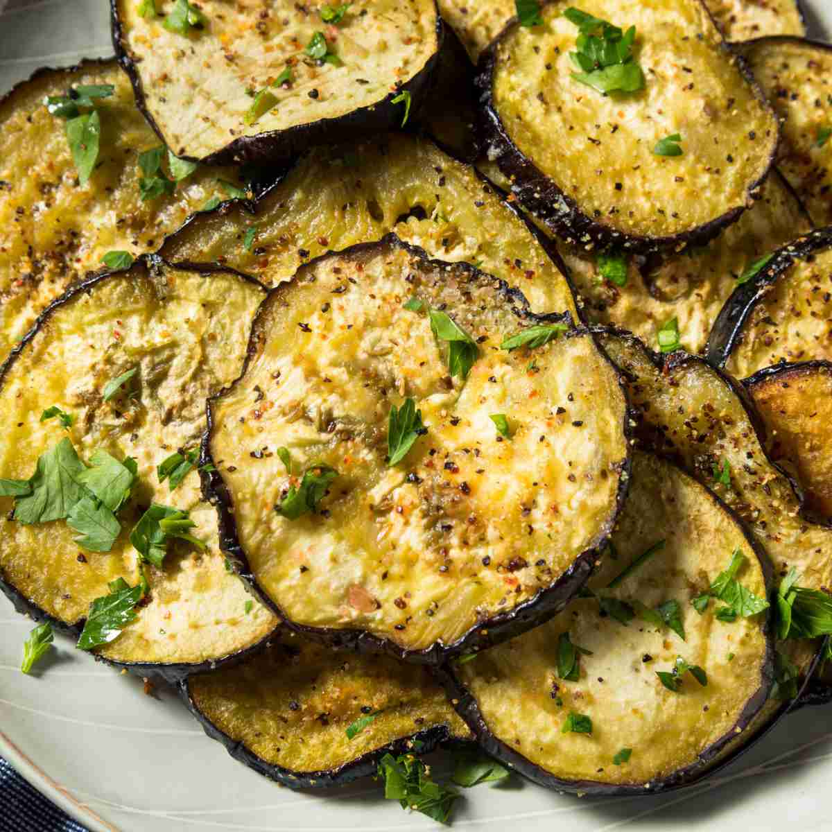 thinly sliced roasted eggplant rounds