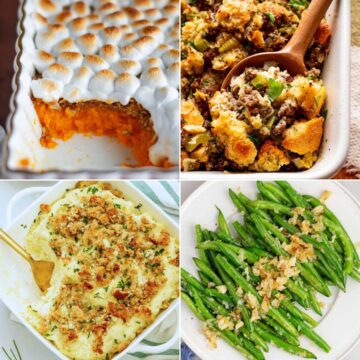 a collage of thanksgiving side dishes