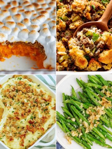 a collage of thanksgiving side dishes