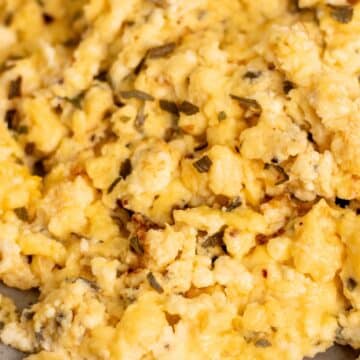 cottage scheese scrambled eggs on a plate