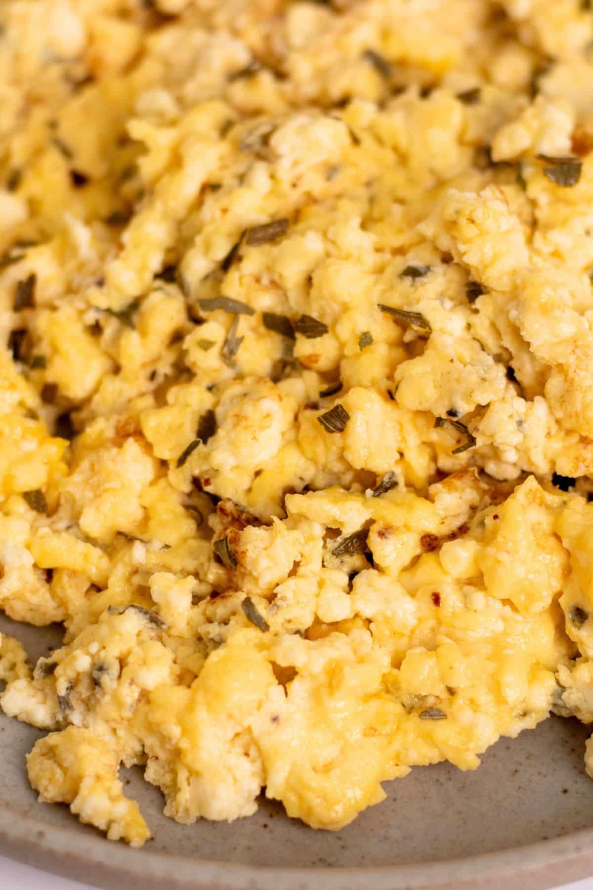 cottage scheese scrambled eggs on a plate