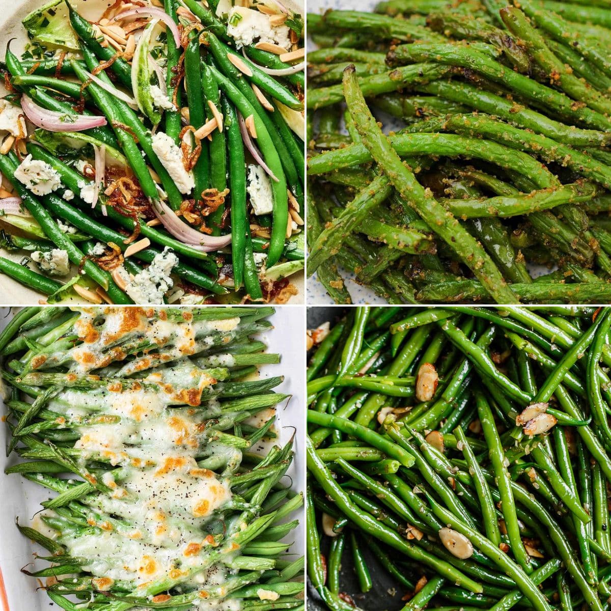 a collage of green bean dishes