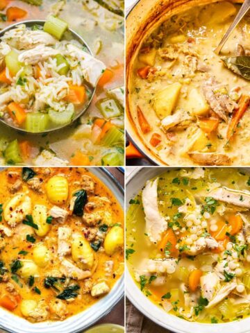 a collage of turkey soups from leftover thanksgiving turkey