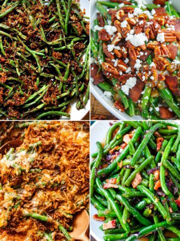 a collage of holiday green beans