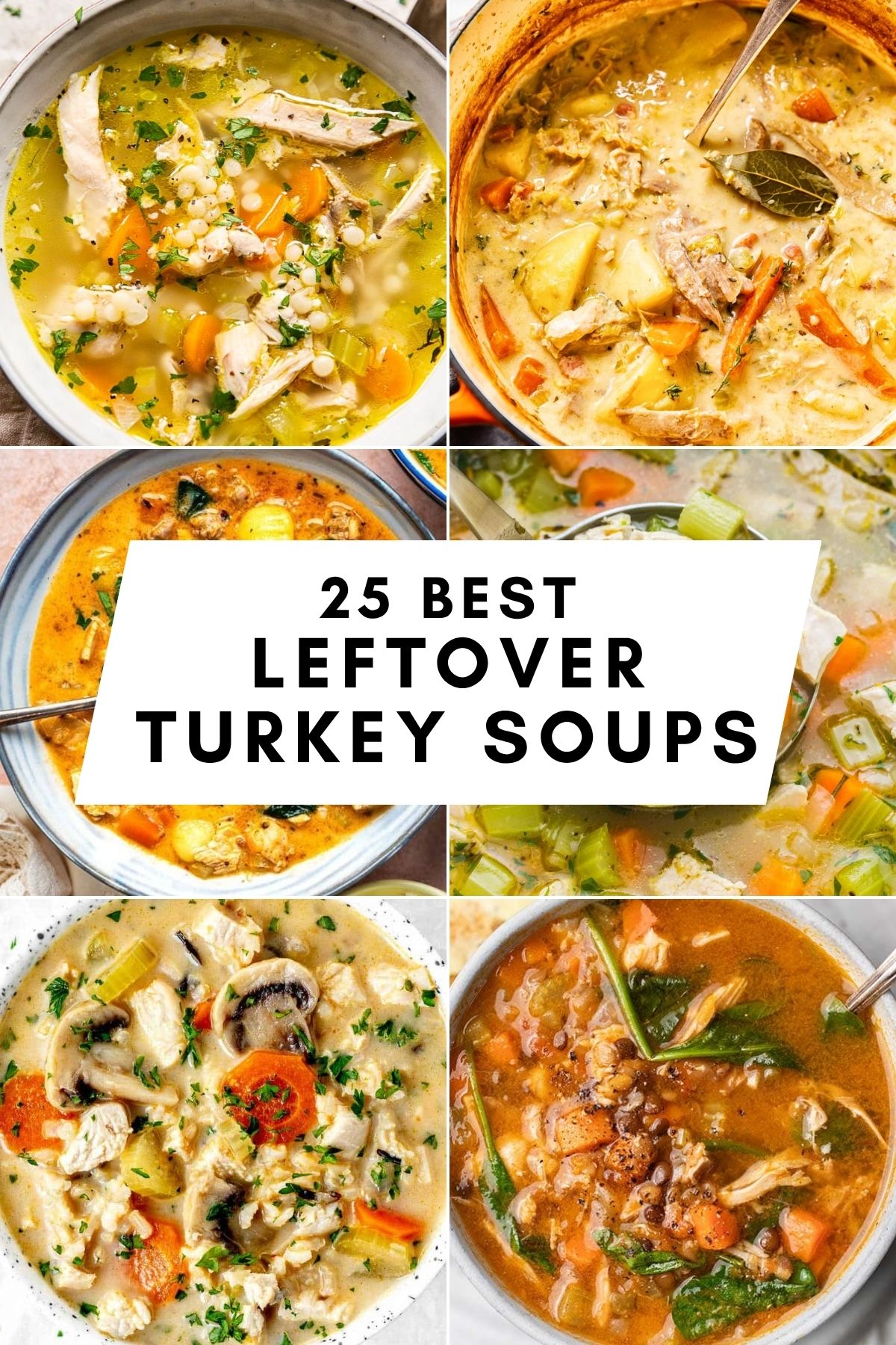 a collage of turkey soups from leftover thanksgiving turkey